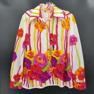 Alex Garay VINTAGE 14 Polyester 2PC Sleeveless Top Long sleeve Jacket Floral 70S